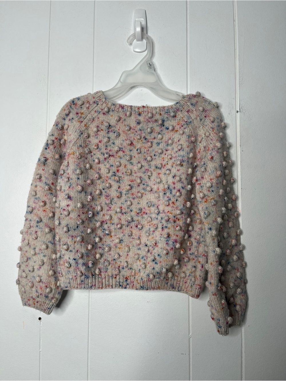 Misha and Puff Speckled Popcorn Bobble Crewneck Sweater - Cream Multi Girls 7-8